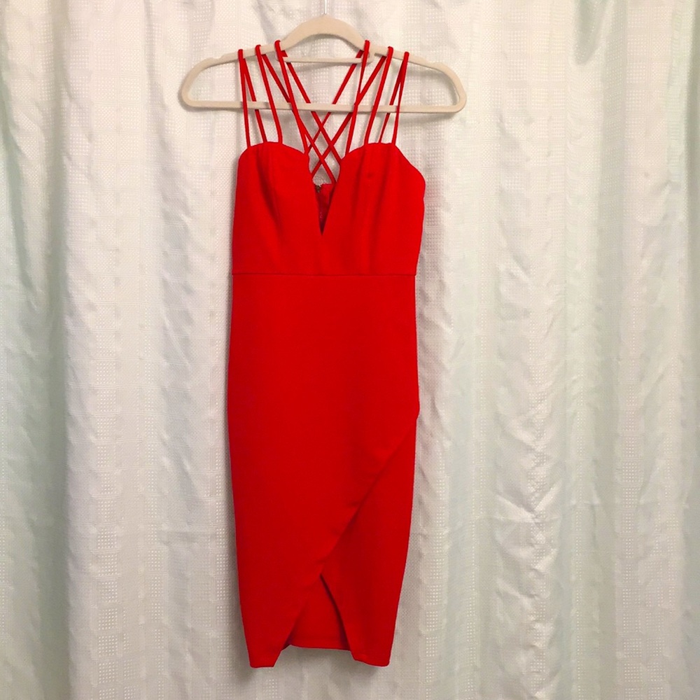 Red Strappy Midi Dress, size small